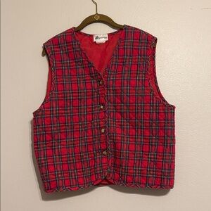 Red Plaid Button-Up Vest